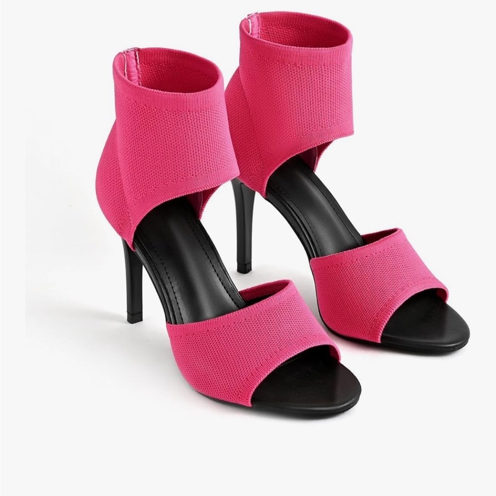 Peep Toe Stiletto Heeled Sandals Women 3 Inch Sexy Stretch Knit Open Toe Heels